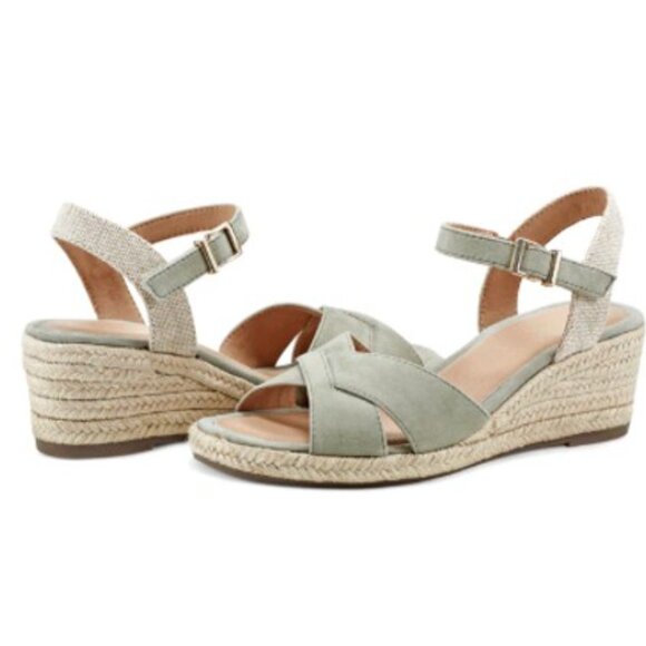 Easy Spirit Shandra Light Green Suede Espadrille Wedge New Sandals Size 7 - Picture 2 of 6